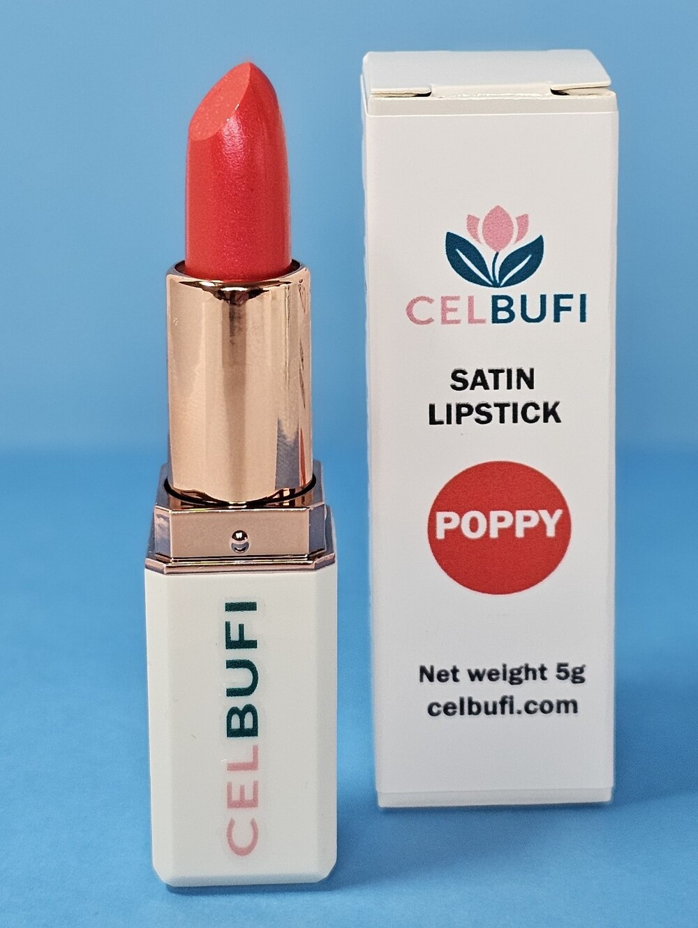 Satin Lipstick in Poppy - Vibrant Red